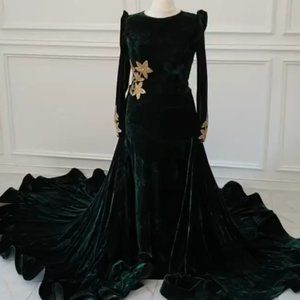 Winter Green Velvet Wedding Gown